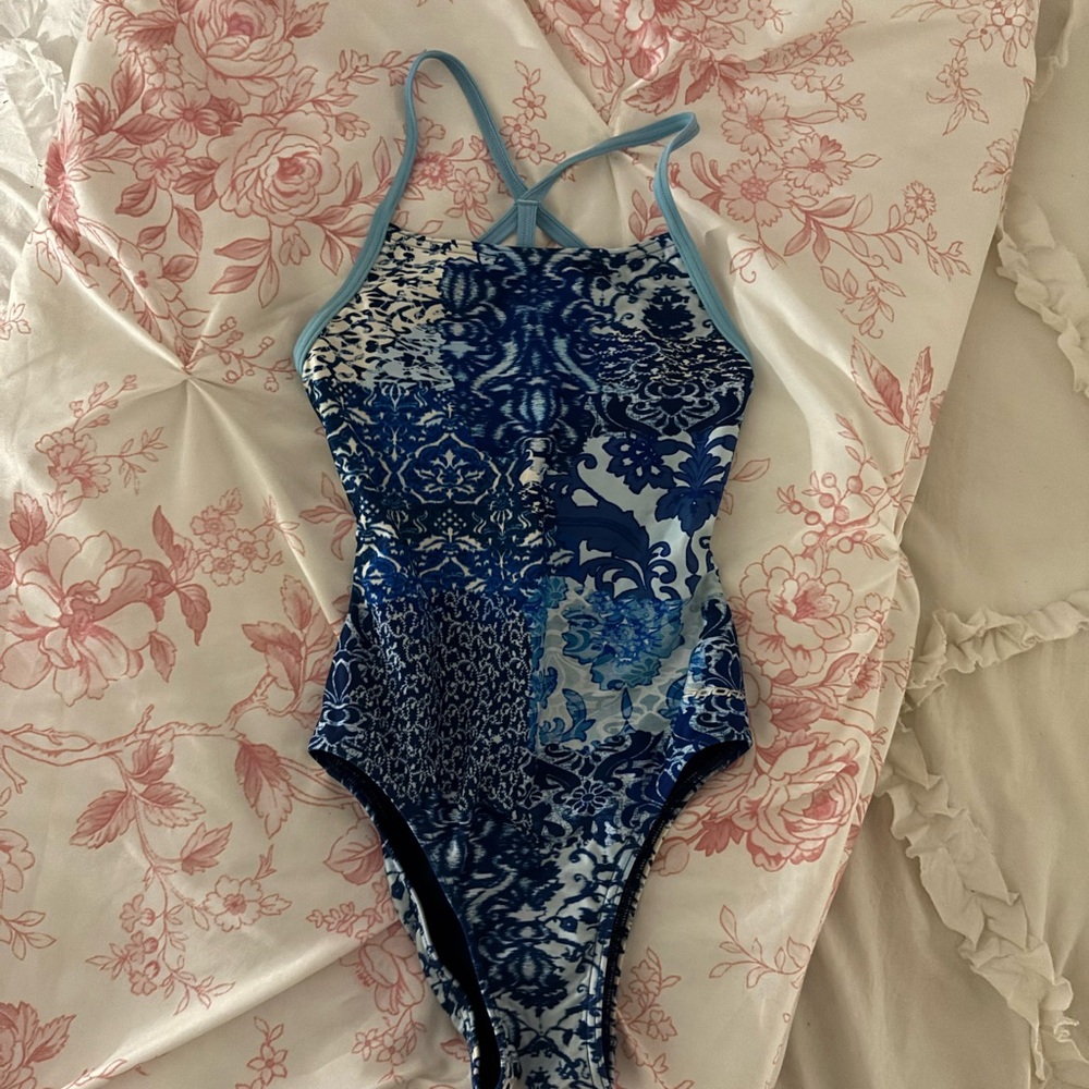 Blue Patterned Women's One-Piece Swimsuit